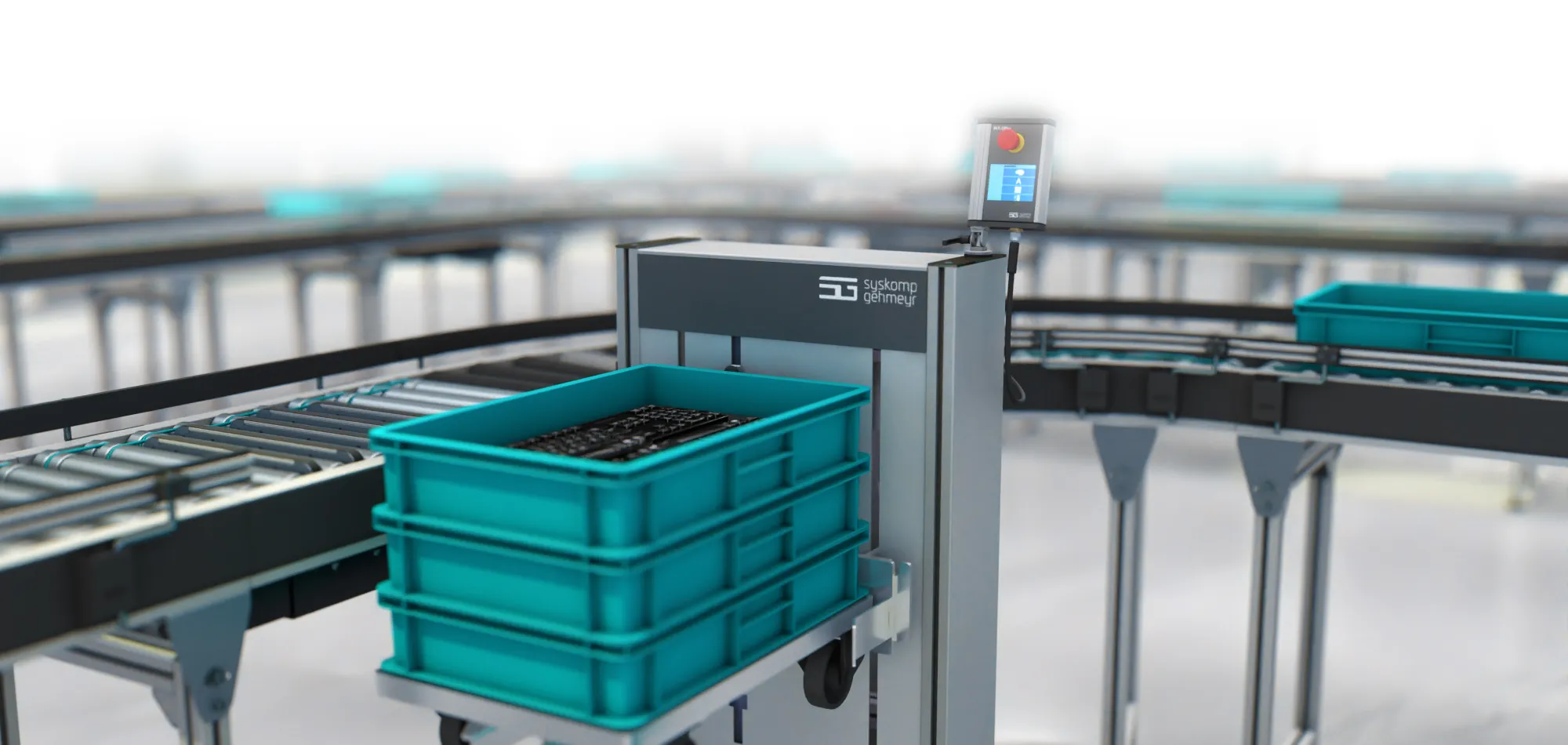 KLT lifter box lifting unit at an assembly workstation